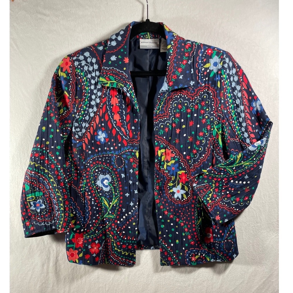 whimsical floral paisley‎ elbow sleeve tailored jacket topper 6P colorful